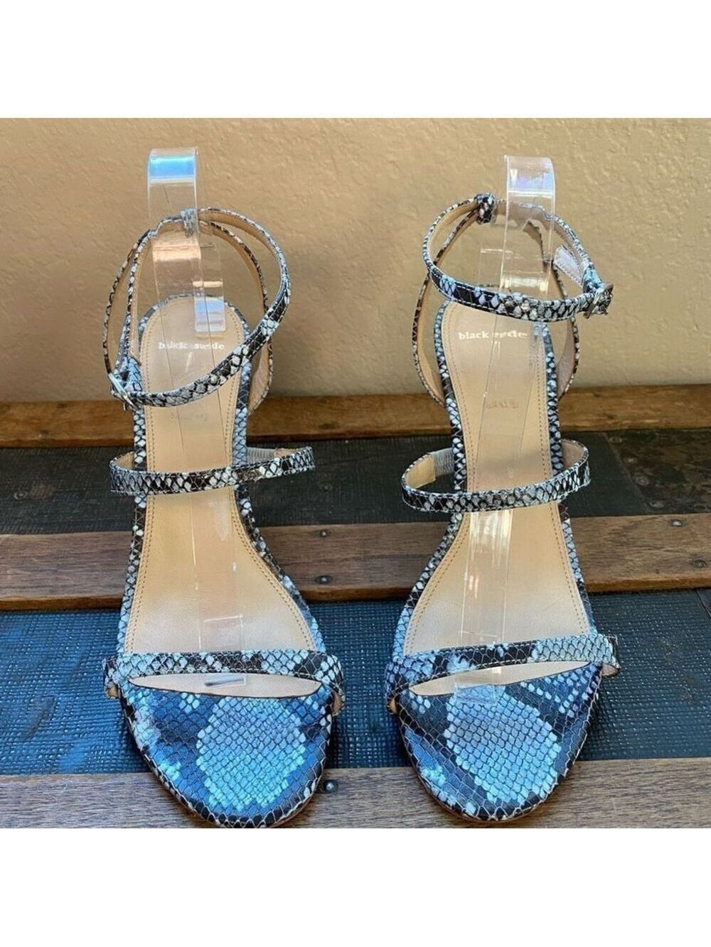Black Suede Studio Gwen Snake-Print Heel Sandals, Women's Sz 41 (10 US)